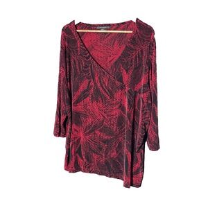 Kiara 2X Whimsigoth Dark Floral Red Black Abstract Artsy Faux Wrap Slinky Knit